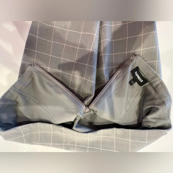 Express Gray Plaid Lined Midi Skirt Size 8 - Picture 8 of 13